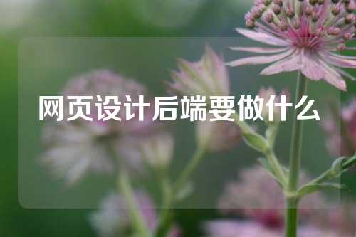 网页设计后端要做什么