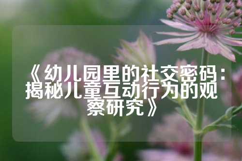 《幼儿园里的社交密码：揭秘儿童互动行为的观察研究》